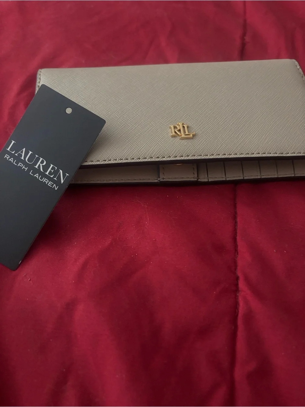 Lauren Ralph Lauren Beige Saffiano Leather Wallet - RL Logo